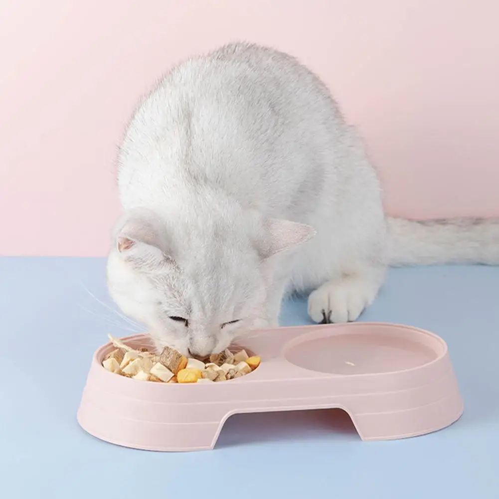 Plastic Pet Dog Cat Puppy Double Bowl Feeder Water Dish Bowls Food Drinking Tray Holder PP Candy Color Pet Supplies Accessories