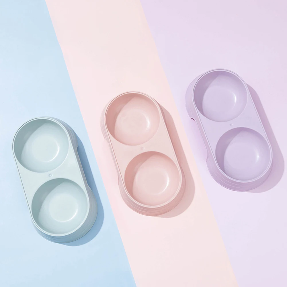 Plastic Pet Dog Cat Puppy Double Bowl Feeder Water Dish Bowls Food Drinking Tray Holder PP Candy Color Pet Supplies Accessories - Image 2