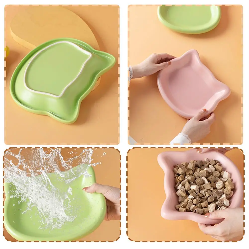 Multicolor Cat-Shaped Plastic Cat Bowl Set Cartoon Non-Slip Pet Food Dish for Cats Ideal Pet Supplies - Image 5
