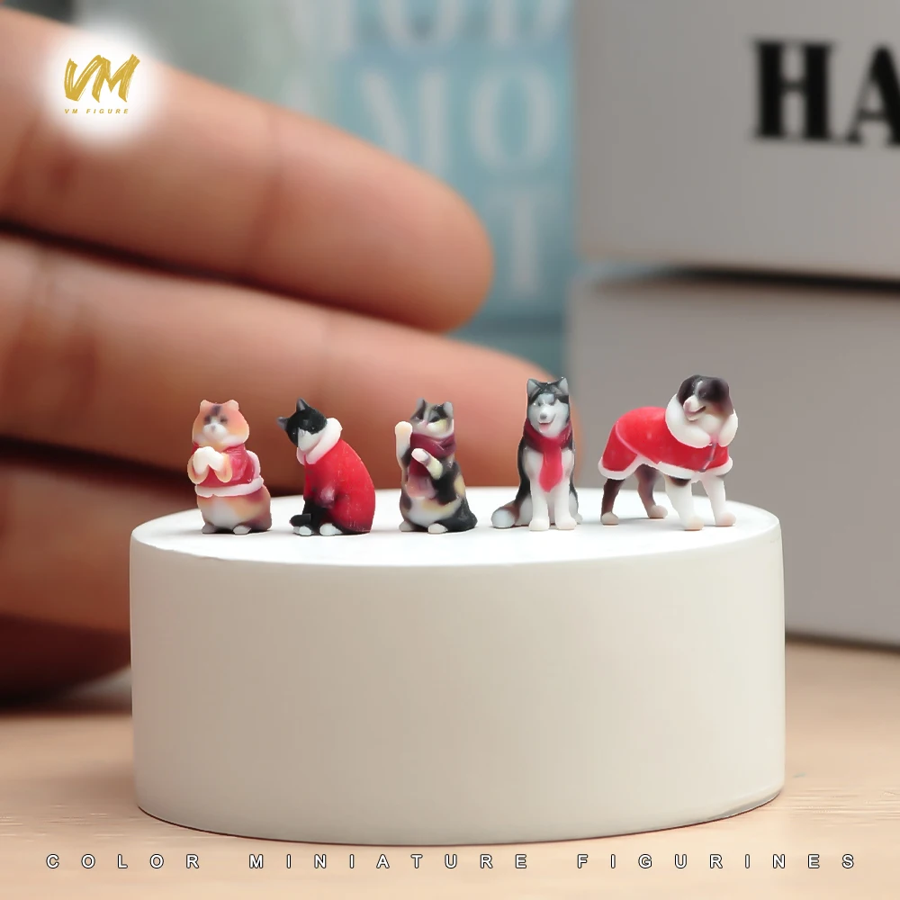 1/64 1/43 1/24 1/18 Scale Painted Wearing Red Coat Cat Dog Pet 3D Print Scene Props Animal Model For Cars Vehicles Decorat Toy - Image 3