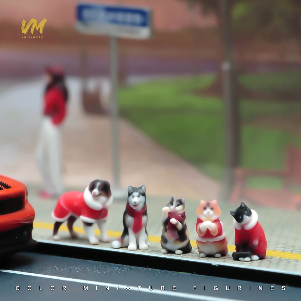 1/64 1/43 1/24 1/18 Scale Painted Wearing Red Coat Cat Dog Pet 3D Print Scene Props Animal Model For Cars Vehicles Decorat Toy - Image 5
