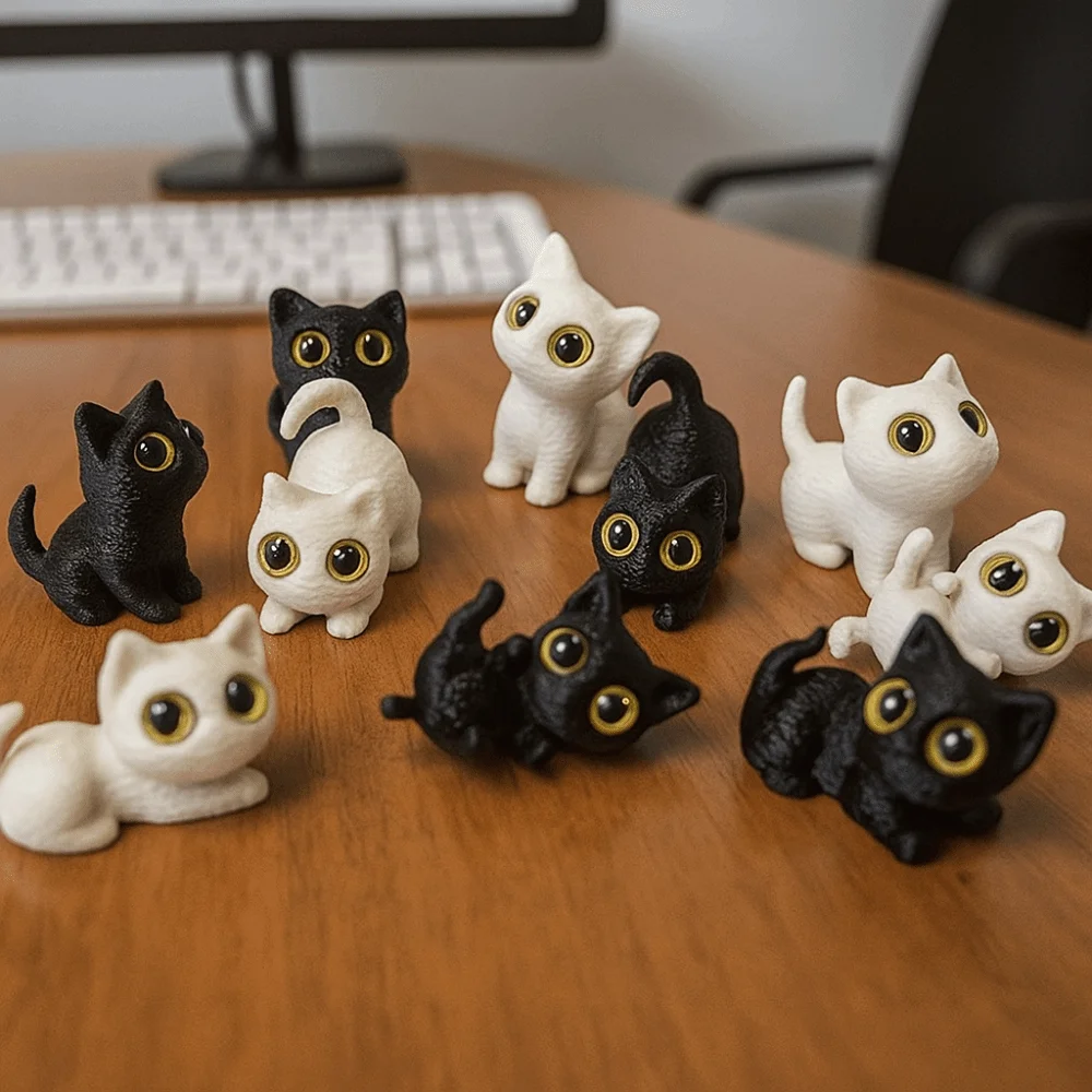PLA Halloween Cat Anime Figure Model Handicraft 3D Printed Cats Figurines Toys Collectible Display Kitten Micro Landscape Crafts - Image 2