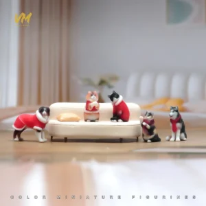 1/64 1/43 1/24 1/18 Scale Painted Wearing Red Coat Cat Dog Pet 3D Print Scene Props Animal Model For Cars Vehicles Decorat Toy