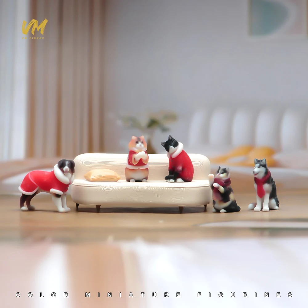 1/64 1/43 1/24 1/18 Scale Painted Wearing Red Coat Cat Dog Pet 3D Print Scene Props Animal Model For Cars Vehicles Decorat Toy
