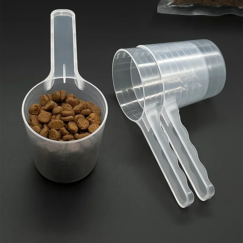 1PCS multifunctional transparent pet measuring spoon with scale plastic dog and cat feeding shovel pet tableware supplies - Image 2
