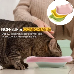 Multicolor Cat-Shaped Plastic Cat Bowl Set Cartoon Non-Slip Pet Food Dish for Cats Ideal Pet Supplies