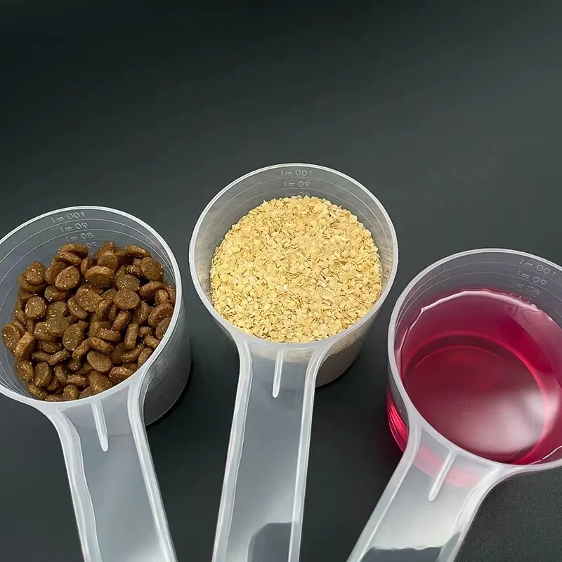 1PCS multifunctional transparent pet measuring spoon with scale plastic dog and cat feeding shovel pet tableware supplies